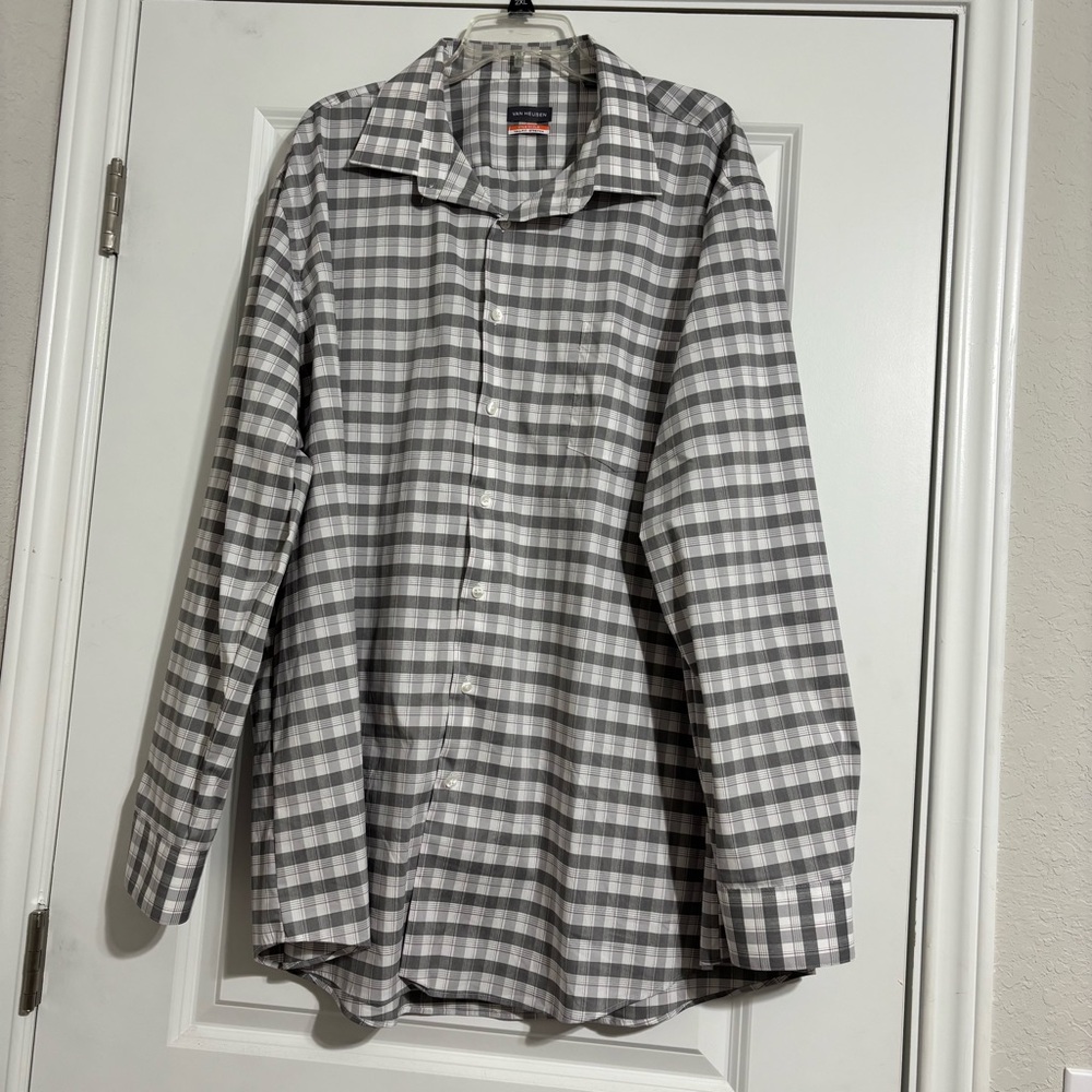 Van Heusen Gray Checkered Tall Fit Casual Shirt XXL